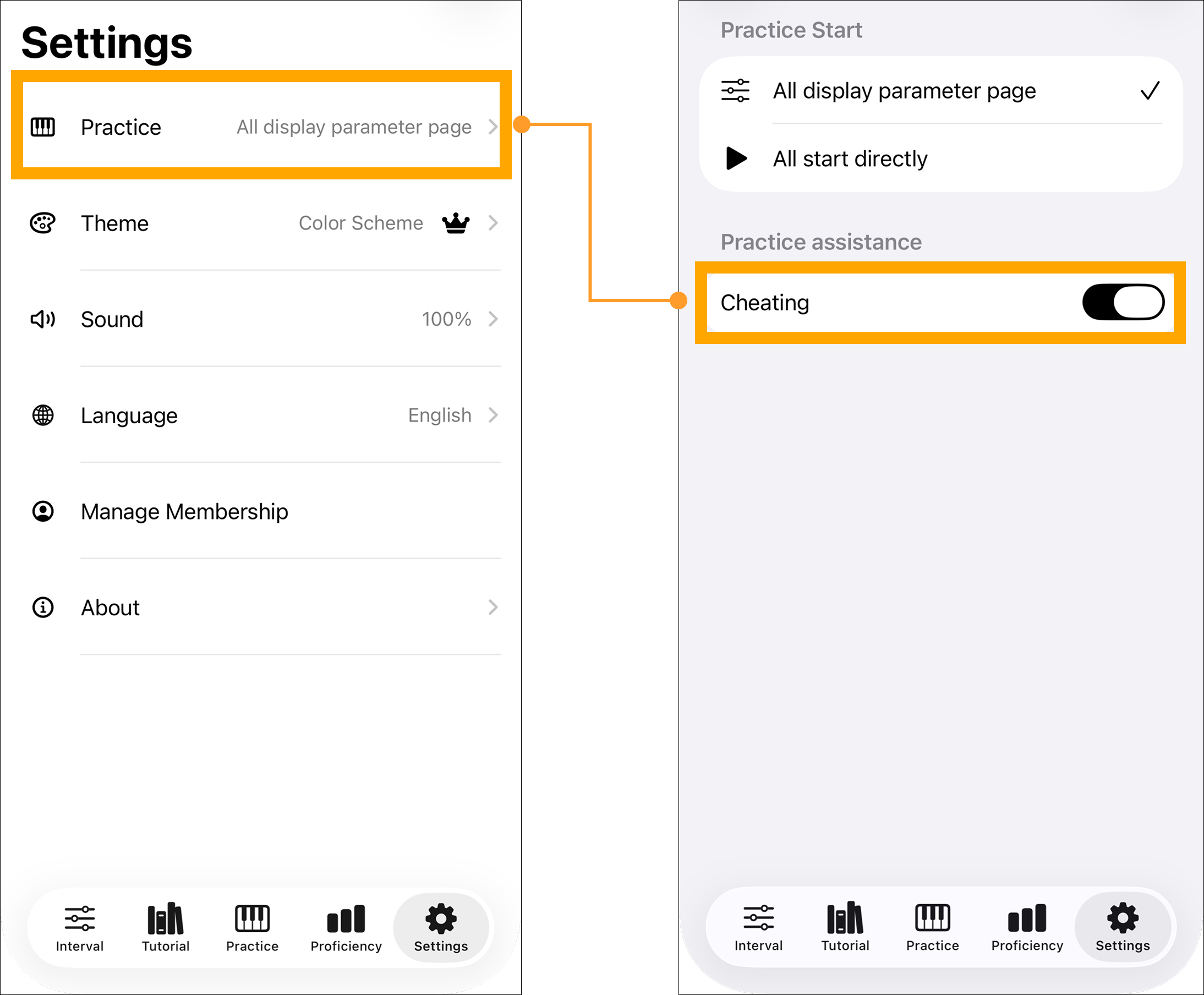 Enable answer hints in practice settings