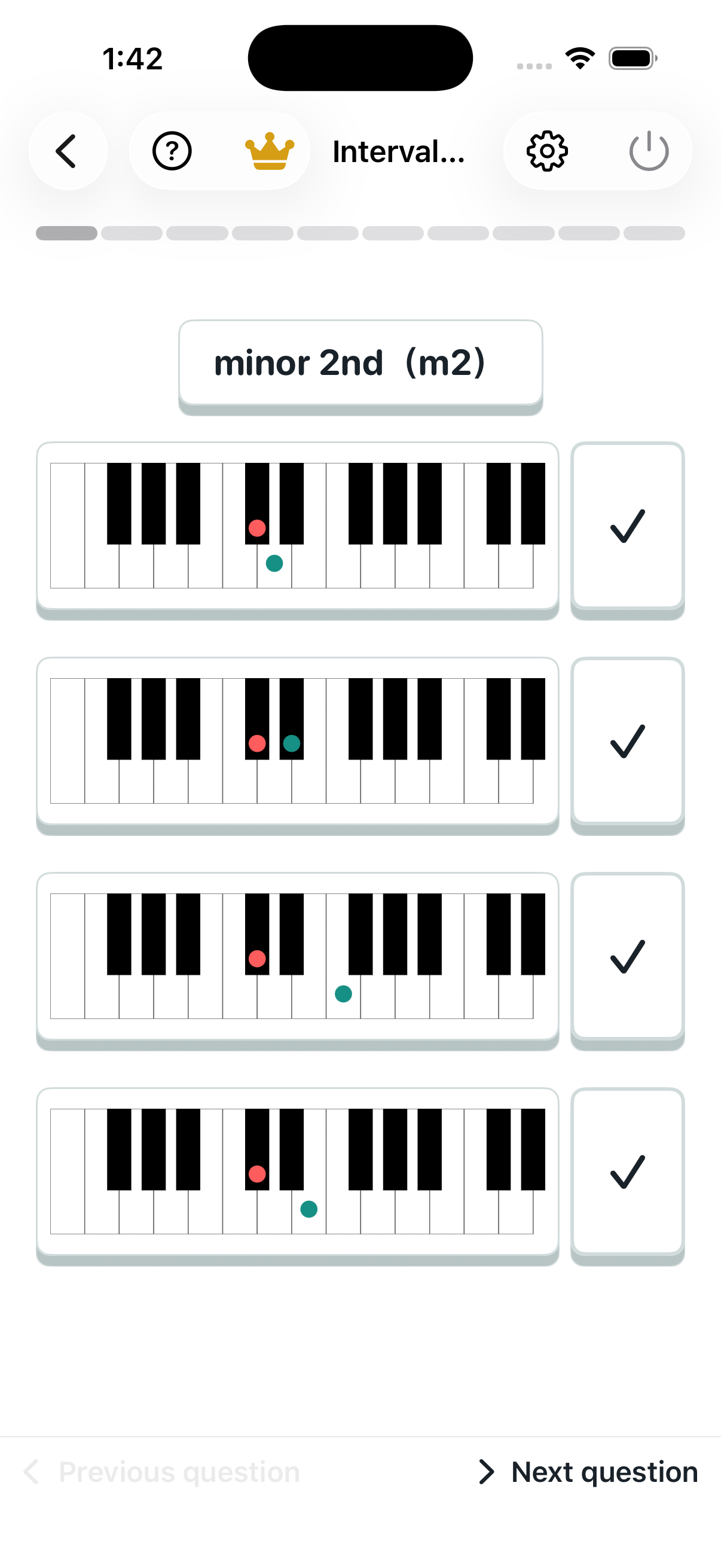 Interval to keyboard: question screen